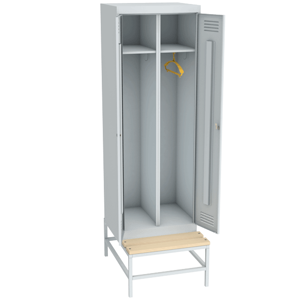 гардеробный шкаф для раздевалок на подставке с деревянной скамьей артикул 22605