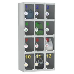 шкаф для сумок на 12 ячеек с дверцами из оргстекла