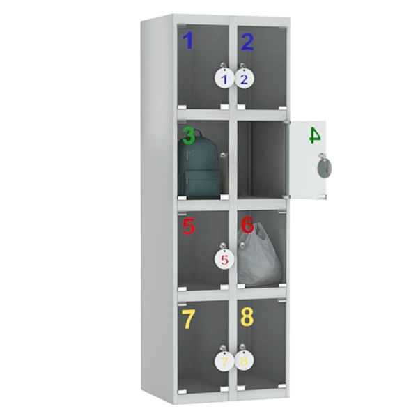 шкаф для сумок на 8 ячеек с дверцами из оргстекла