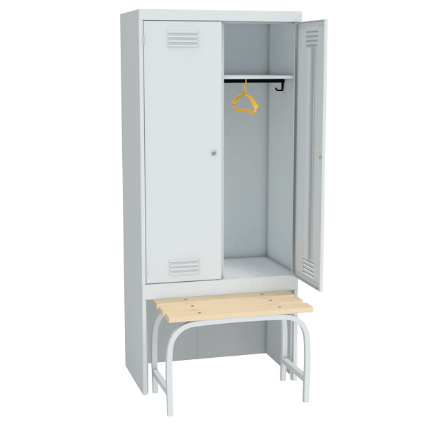 гардеробный шкаф для раздевалок с выдвижной скамьей артикул 22816