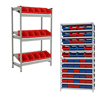 Стеллажи с пластиковыми ящиками