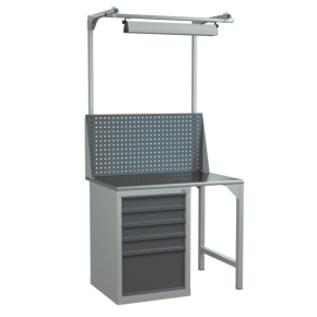 верстак 1000 с экраном, светодиодным светильником и тумбой с 5 выдвижными ящиками фото