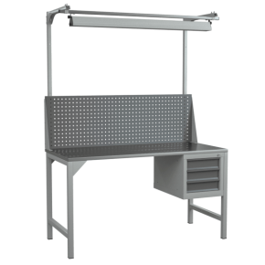 верстак 1500 с экраном, подвесной тумбой и светильником фото