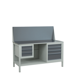 верстак 1500 с 2 тумбами с ящиками, полкой и экраном фото