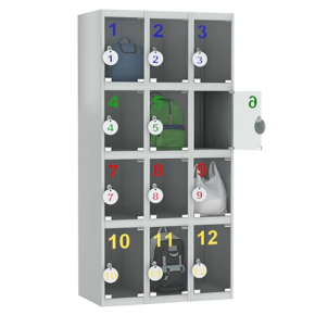 шкаф для сумок на 12 ячеек с дверцами из оргстекла