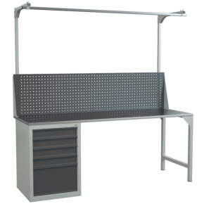 верстак 2000 с экраном с консолями и тумбой с 5 выдвижными ящиками фото