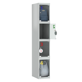 шкаф для сумок на 4 ячейки с дверцами из оргстекла