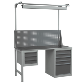 верстак 1500 с экраном с консолями, светильником и 2 инструментальными тумбами фото