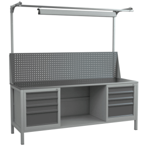 верстак 2000 со светильником, полкой, экраном и 2 тумбами с 4 ящиками фото