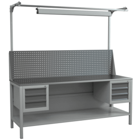 верстак 2000 со светильником, полкой. экраном и 2 подвесными тумбами с выдвижными ящиками фото