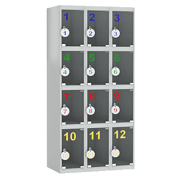 шкаф для сумок на 12 ячеек с дверцами из оргстекла фото