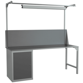 верстак 2000 со светильником, экраном и тумбой с распашной дверцей и 2 полками фото