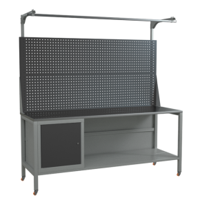 верстак 2000 с колёсами, двойным экраном, полкой и тумбой с распашной дверцей фото