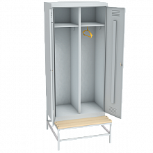 гардеробный шкаф для раздевалок на подставке с деревянной скамьей артикул 22805
