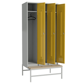 цветной шкаф для одежды секционный сварной на подставке со скамьей фото