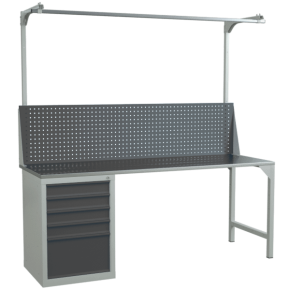 верстак 2000 с экраном с консолями, тумбой с распашной дверцей и 2 полками фото