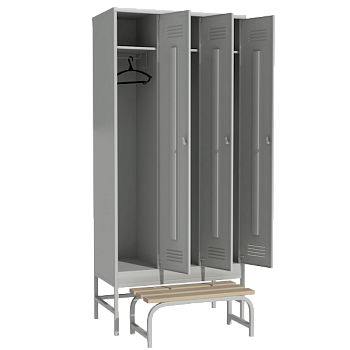 железный шкаф для раздевалки с выдвижной скамьей фото