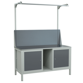 верстак 1500 с 2 распашными тумбами и экраном с консолями фото