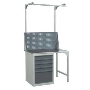 верстак 1000 с тумбой с 5 выдвижными ящиками и экраном с консолями фото