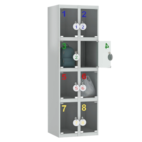 шкаф для сумок на 8 ячеек с дверцами из оргстекла