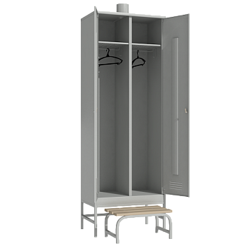металлический шкаф для одежды с вытяжкой и выдвижной скамьей фото