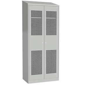Шкаф для раздевалки с перфорированными дверьми со скошенной крышей Шкафчик раздевальный с перфорированными дверьми со скошенной крышей