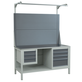 верстак 1500 с 2 тумбами, полкой и двойным экраном фото