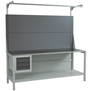 верстак 2000 с полкой, двойным экраном и подвесной тумбой с 3 ящиками фото