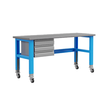 стол металлический промышленный 2000 мм prf-cmp модуль с 3 ящиками, на колесах фото