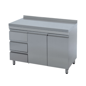 стол технологический из нержавеющей стали с выдвижными ящиками и бортом 870x1500x600 фото