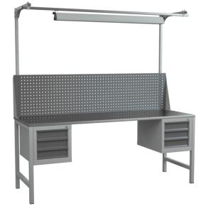 верстак 2000 со светильником, экраном и 2 подвесными тумбами с выдвижными ящиками фото