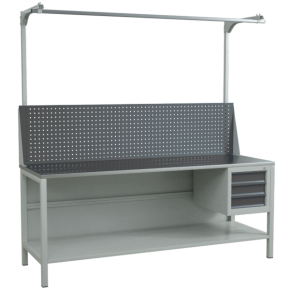 верстак 2000 с полкой, экраном с консолями и подвесной тумбой с 3 ящиками фото