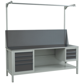 верстак 2000 с экраном с консолями и 2 тумбами с выдвижными ящиками фото