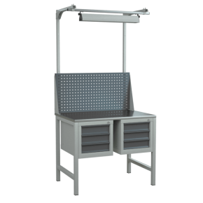 верстак 1000 с экраном, светодиодным светильником и 2 подвесными тумбами фото